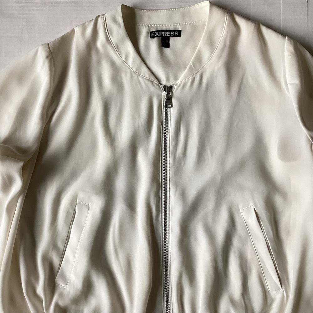 Express Ivory Cream Bomber Zip Up Jacket Size Small - Picture 9 of 12